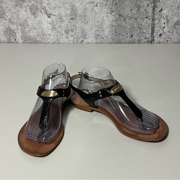 Michael Kors Plate Genuine Snakeskin Upper Leather Thong Sandals - Picture 1 of 13
